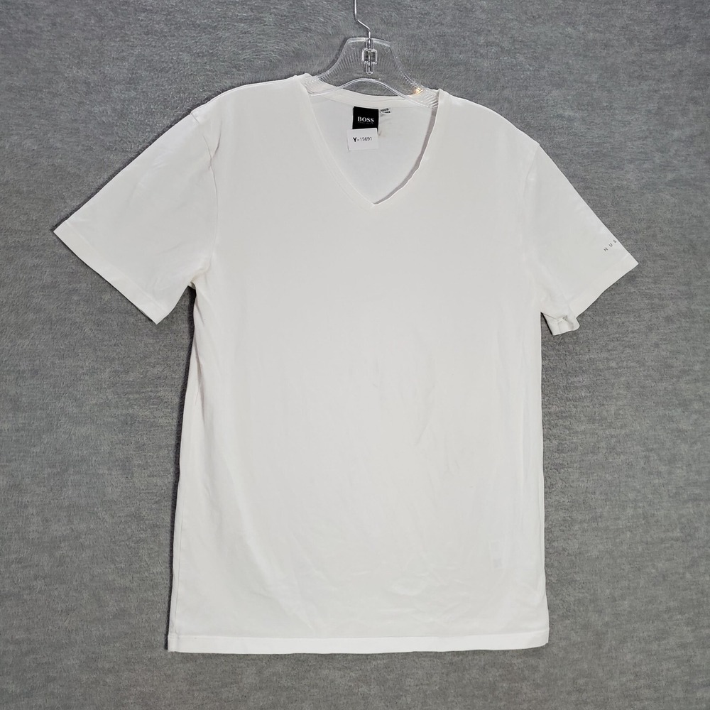 Hugo Boss Boys T-Shirt Large White Short Sleeve V Neck Tee READ